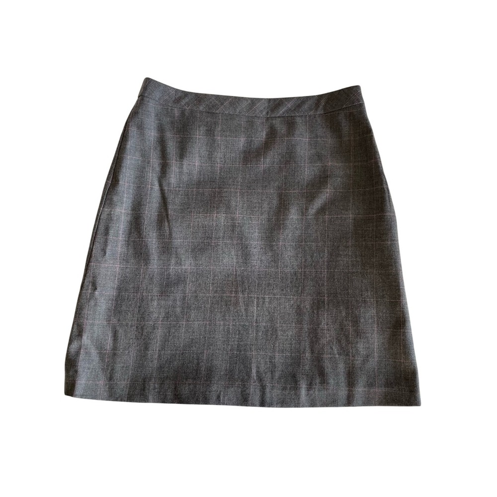 Brooks Brothers 346 Skirt Women 14 100% Wool Gray Pink Plaid Preppy Academia